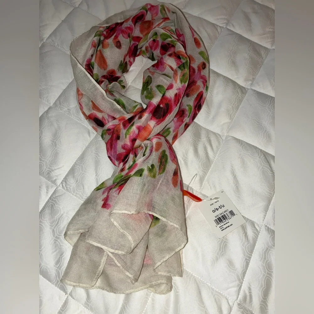 Joe Fresh Floral Scarf with Pink and Green Accents‎
